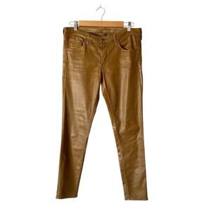 AG Adriano Goldschmied Farrah Faux Leatherette  Coated Brown Skinny Ankle Jeans